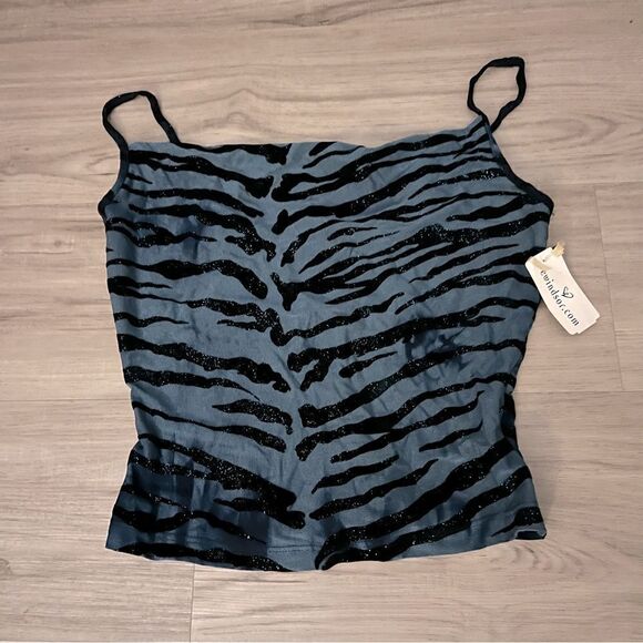 Windsor top cowl neck tiger stripe in blue sparkly fabric sz Small Deadstock - Picture 8 of 13